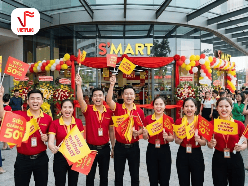 cờ cầm tay quảng cáo mừng khai trương